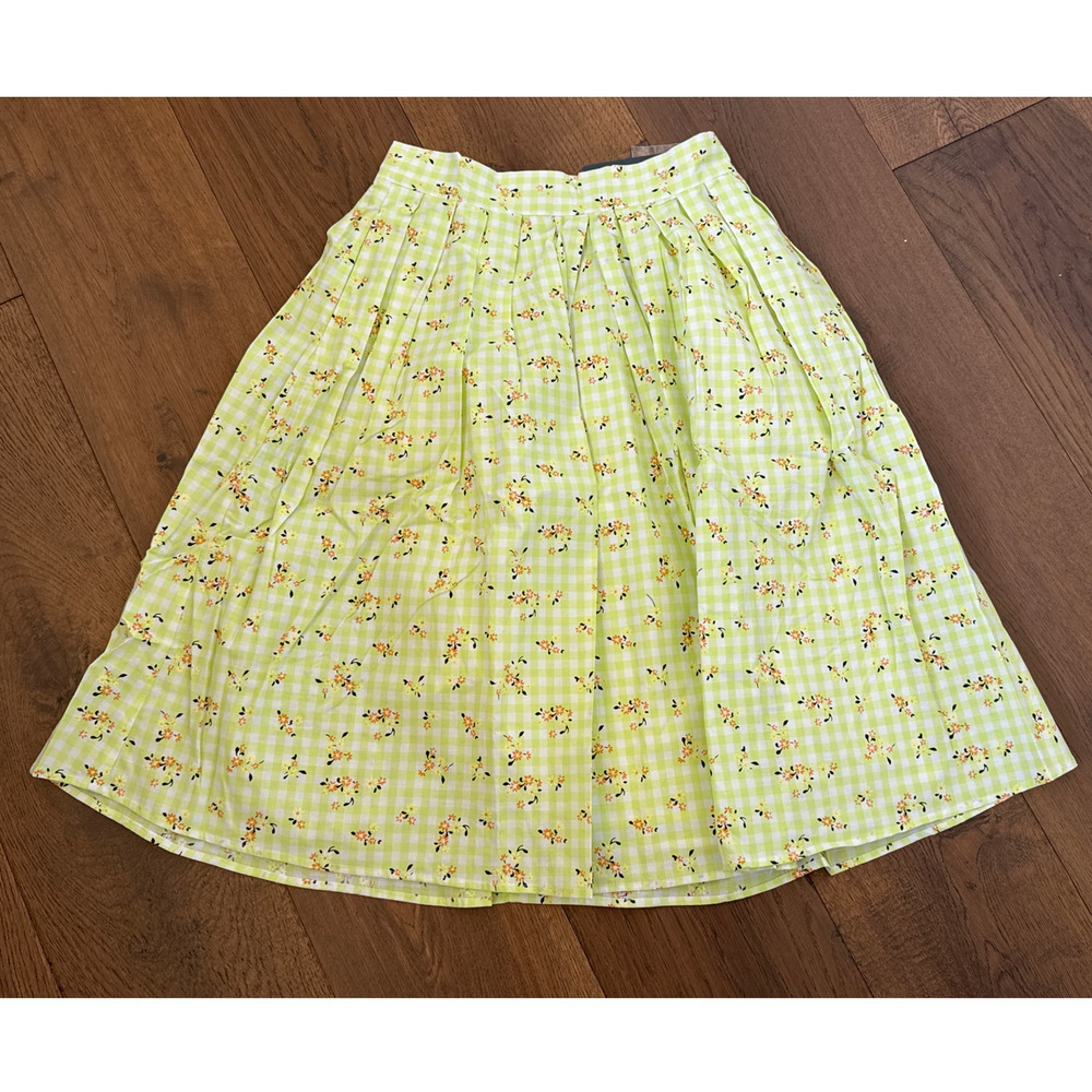 ModCloth Imagine the Possibilities Pleated Skirt Green Gingham Cottage 4 NWT